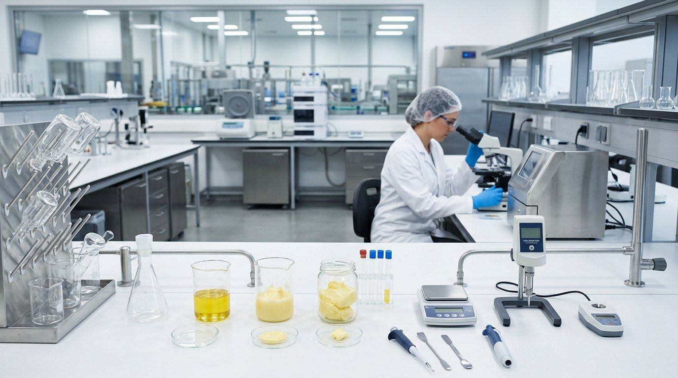 Food-grade quality control laboratory testing fat samples