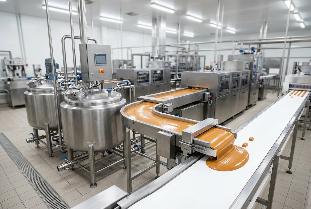 Food manufacturing line using refined vegetable fat