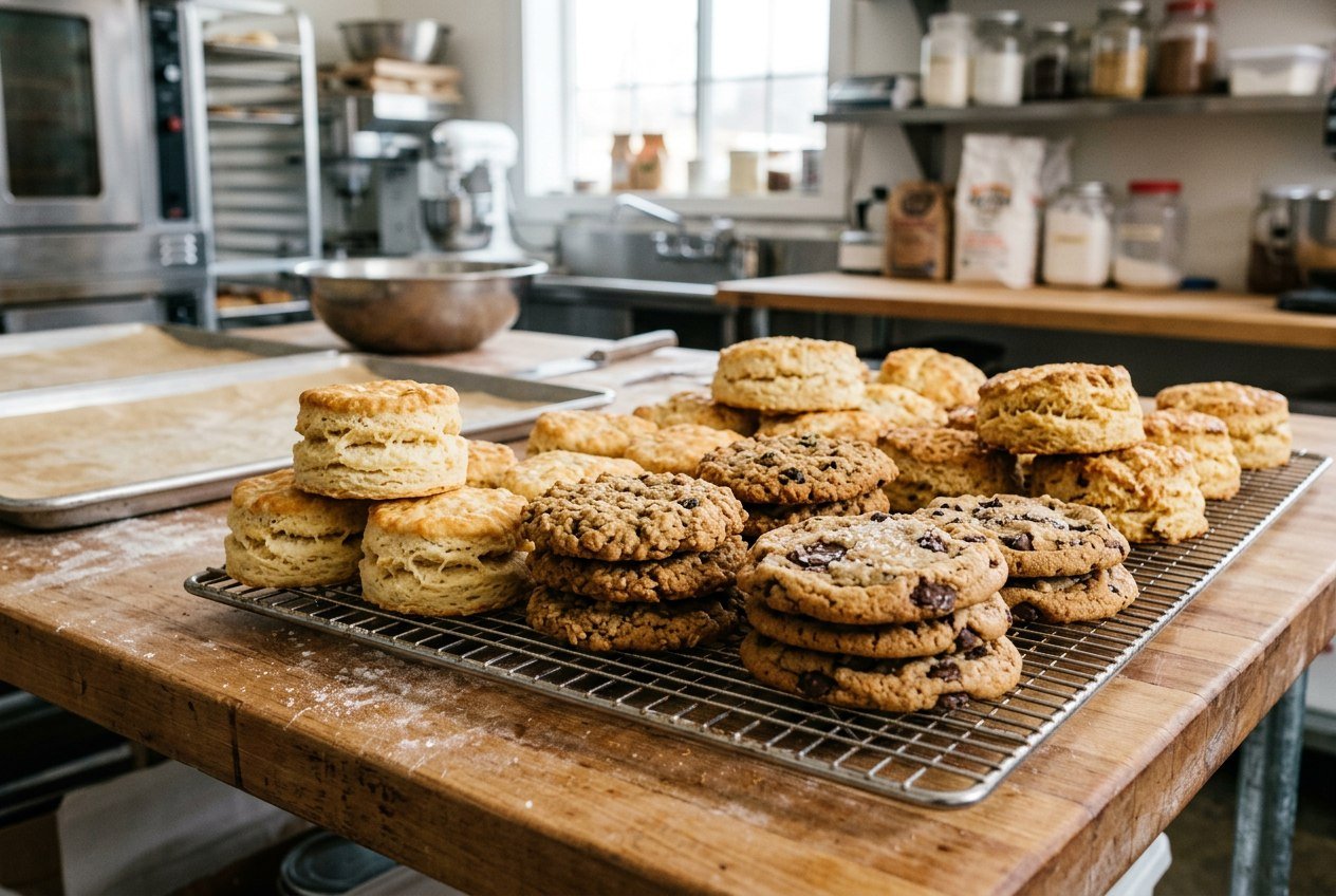 Biscuits and cookies produced with vegetable shortening